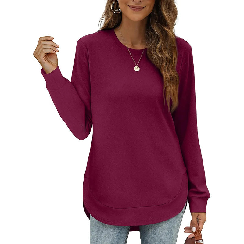 🍂Höstrea 50% RABATT🔥Enfärgade långärmade toppar med hög och låg fåll för dam-13