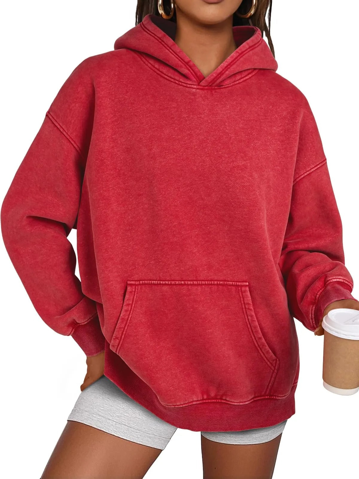 Trendig Oversized Damhoodie med Långärmar-1