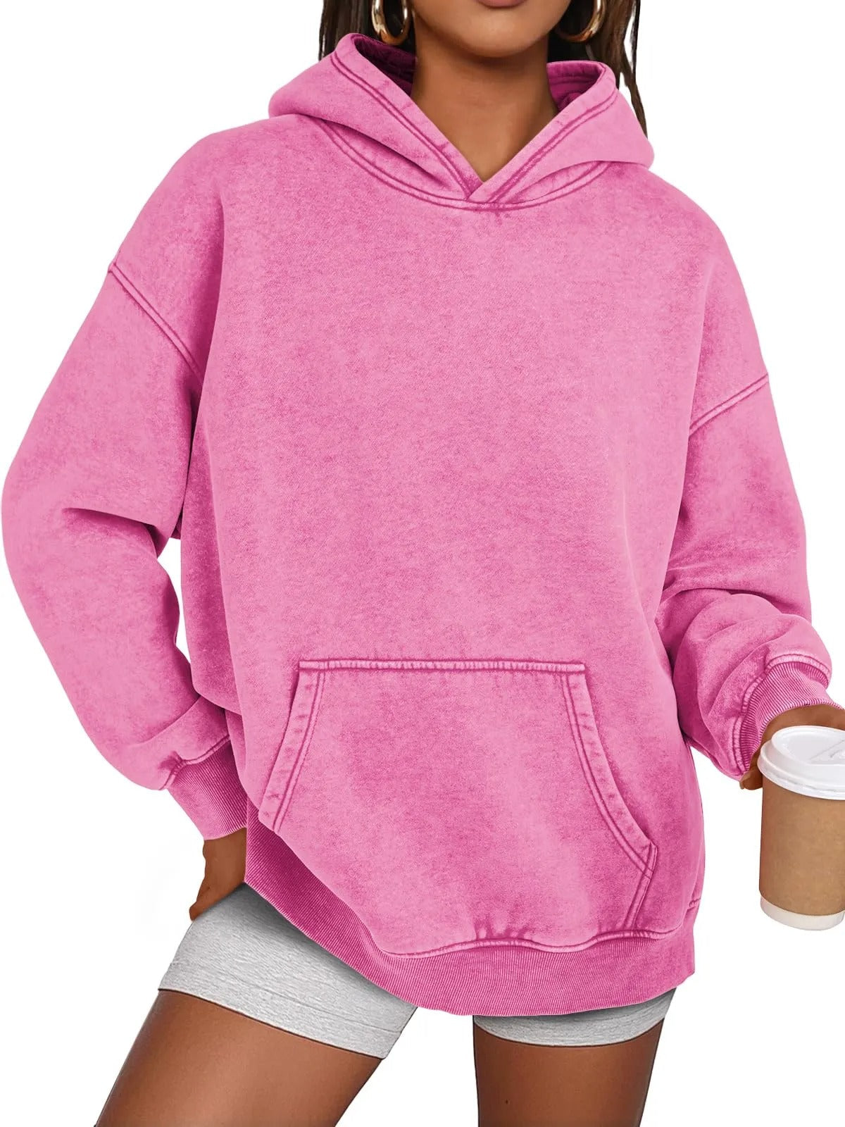 Trendig Oversized Damhoodie med Långärmar-7