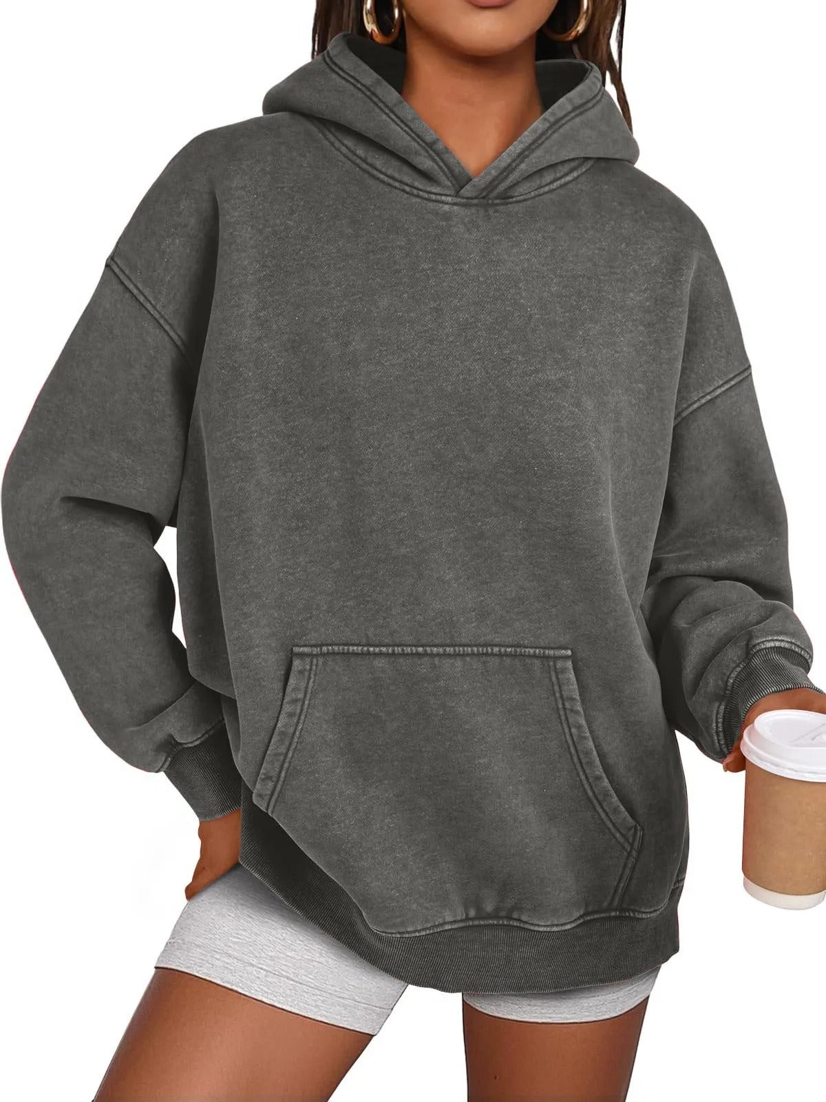 Trendig Oversized Damhoodie med Långärmar-12