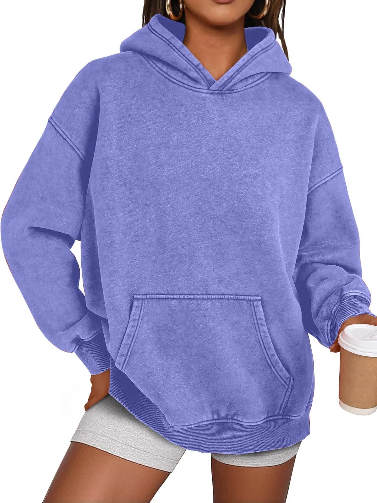 Trendig Oversized Damhoodie med Långärmar-13