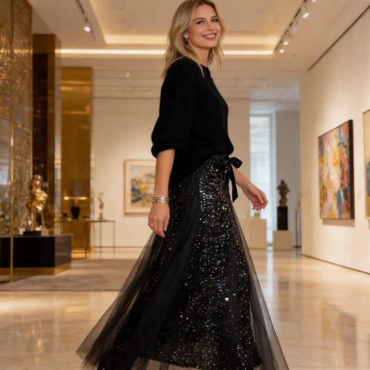 Dámský set s třpytivým topem a tylovou sukní