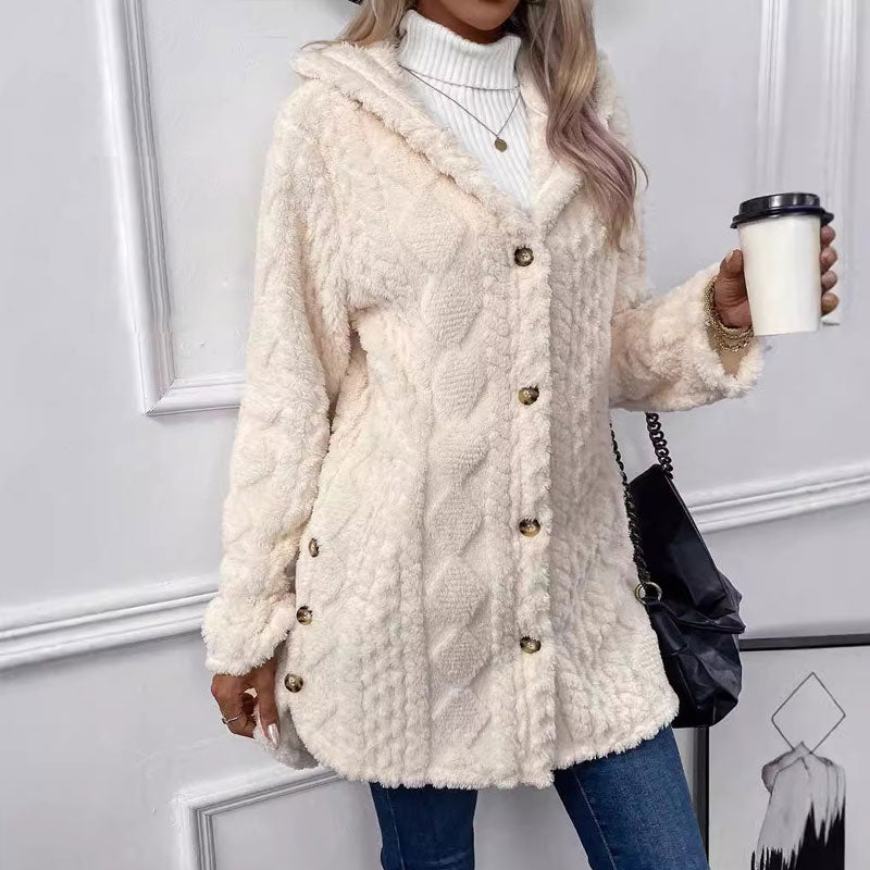 🧸50 % rabatt✨Varm damjacka med huva och rutmönster-10