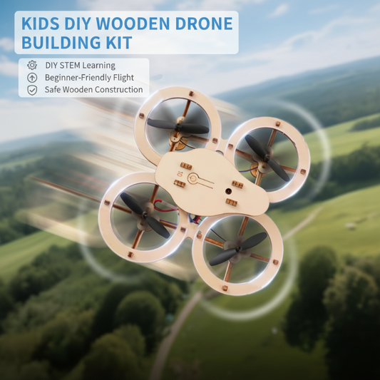 👦🎁 Praktická sada pro výcvik dronu: Ekologické dřevo, smontováno, ihned připraveno k letu 🚁🌳