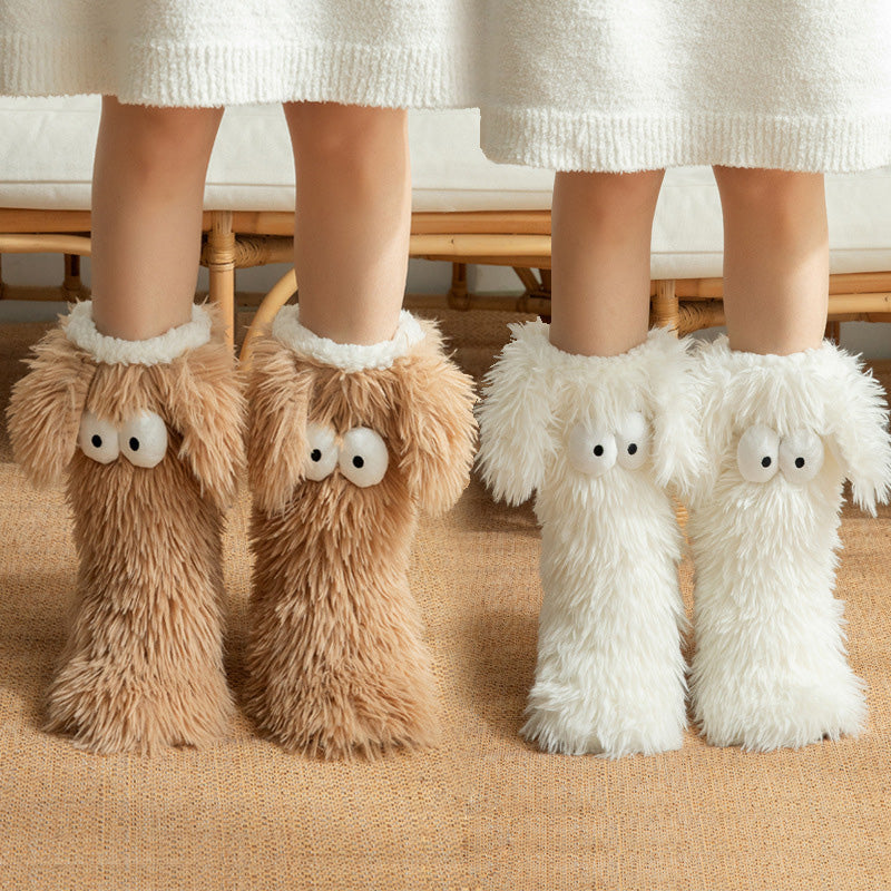 🧦💥Dam plysch‑toffelstrumpor – Tjock fleecefodrade halkfria golvstrumpor, perfekta för hemmabruk på vintern ✨-1