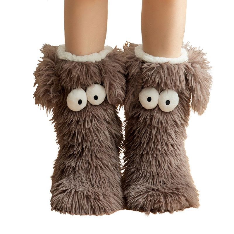 🧦💥Dam plysch‑toffelstrumpor – Tjock fleecefodrade halkfria golvstrumpor, perfekta för hemmabruk på vintern ✨-12
