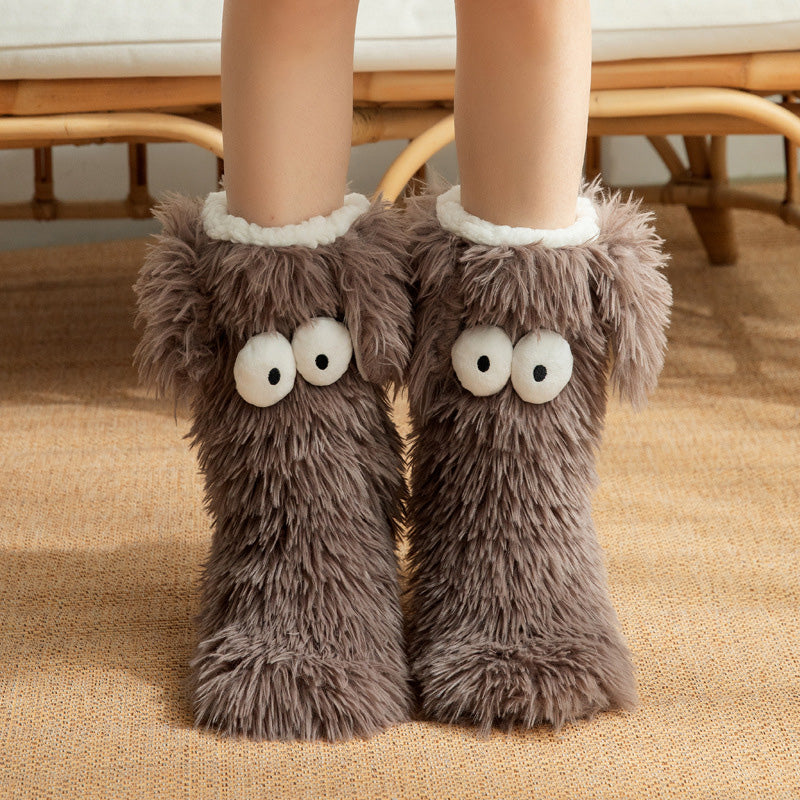 🧦💥Dam plysch‑toffelstrumpor – Tjock fleecefodrade halkfria golvstrumpor, perfekta för hemmabruk på vintern ✨-16
