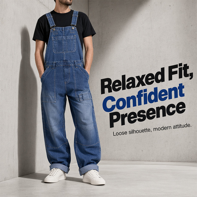 👖 Klassisk denimoverall för män med justerbara remmar – Klassisk arbetsstil med maximal komfort 🔥-6
