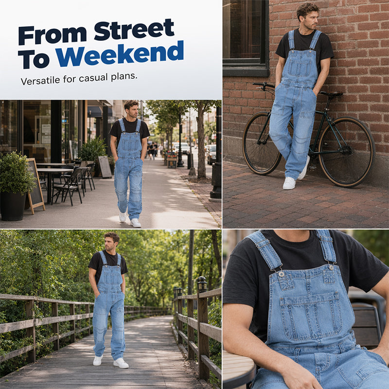 👖 Klassisk denimoverall för män med justerbara remmar – Klassisk arbetsstil med maximal komfort 🔥-8