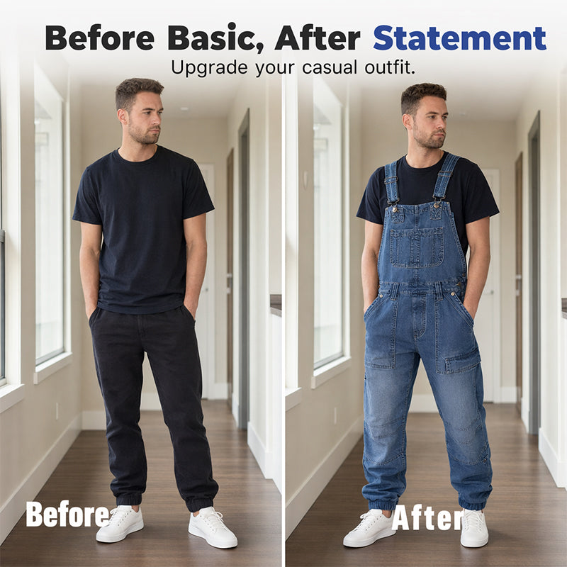👖 Klassisk denimoverall för män med justerbara remmar – Klassisk arbetsstil med maximal komfort 🔥-3