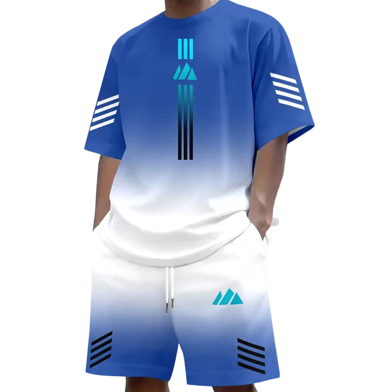 👕🌊 Tvådelat Set med Sommar-T-shirt & Shorts för Män – Gradientmönster & Andande Tyg – Perfekt för Streetwear, Sport & Vardag ☀️-6