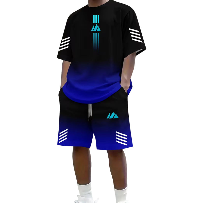 👕🌊 Tvådelat Set med Sommar-T-shirt & Shorts för Män – Gradientmönster & Andande Tyg – Perfekt för Streetwear, Sport & Vardag ☀️-22