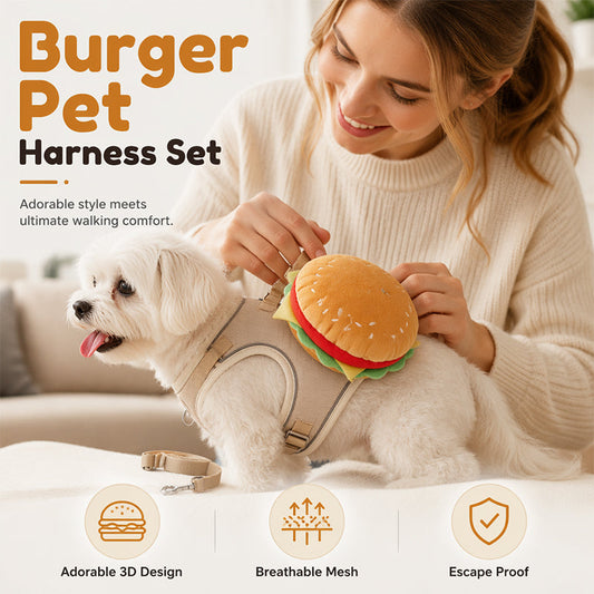 ⏳50% SLEVA⏰Roztomilá sada postroje a vodítka pro psy s mini batůžkem ve tvaru hamburgeru🍔🦮