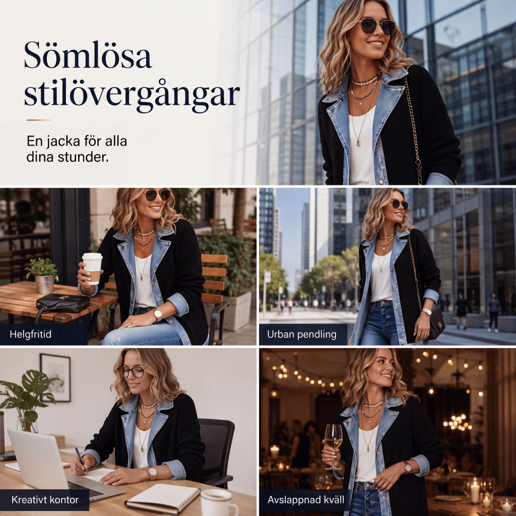 🧥Elegant ribbstickad kappa för dam med jeansdetaljer-5