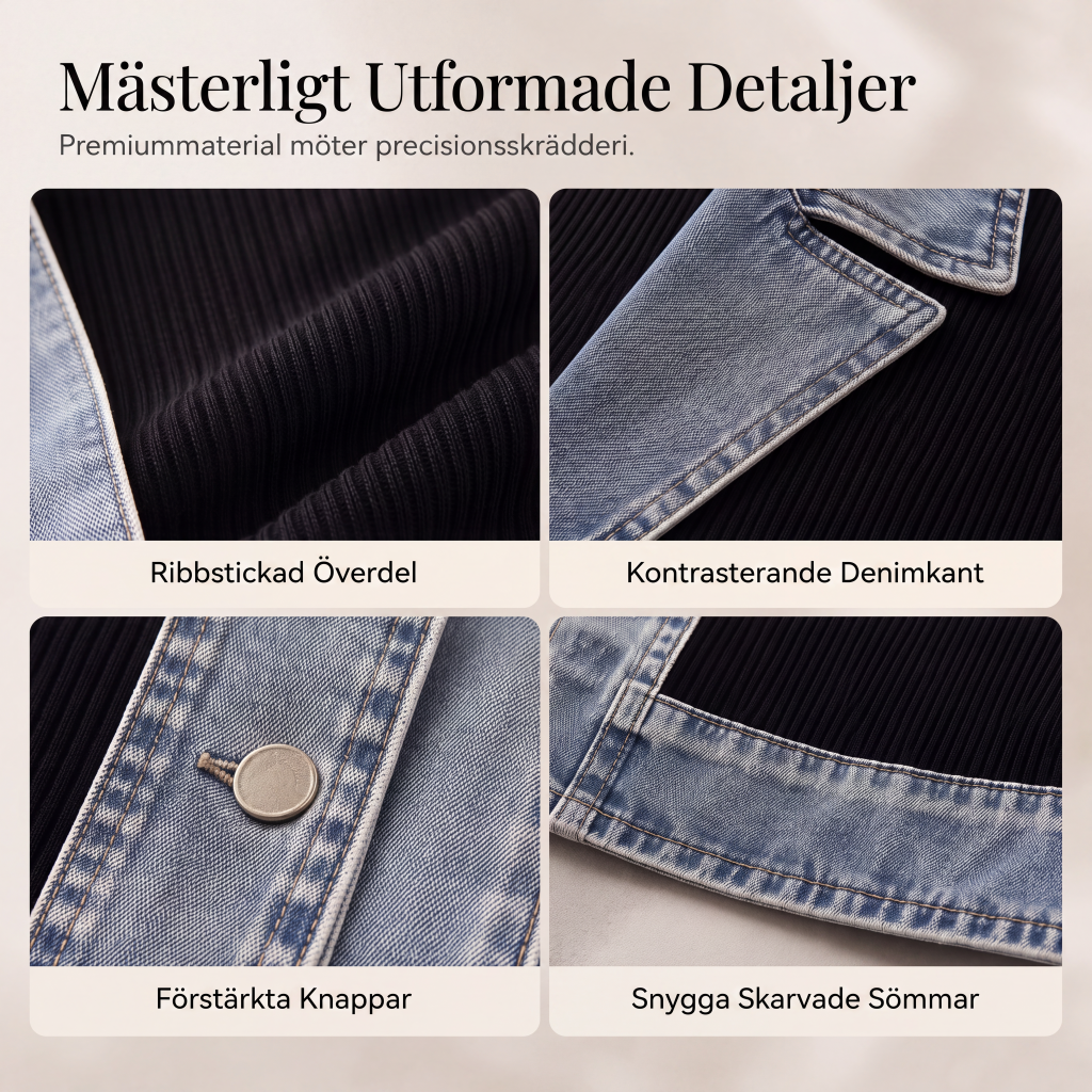 🧥Elegant ribbstickad kappa för dam med jeansdetaljer-6