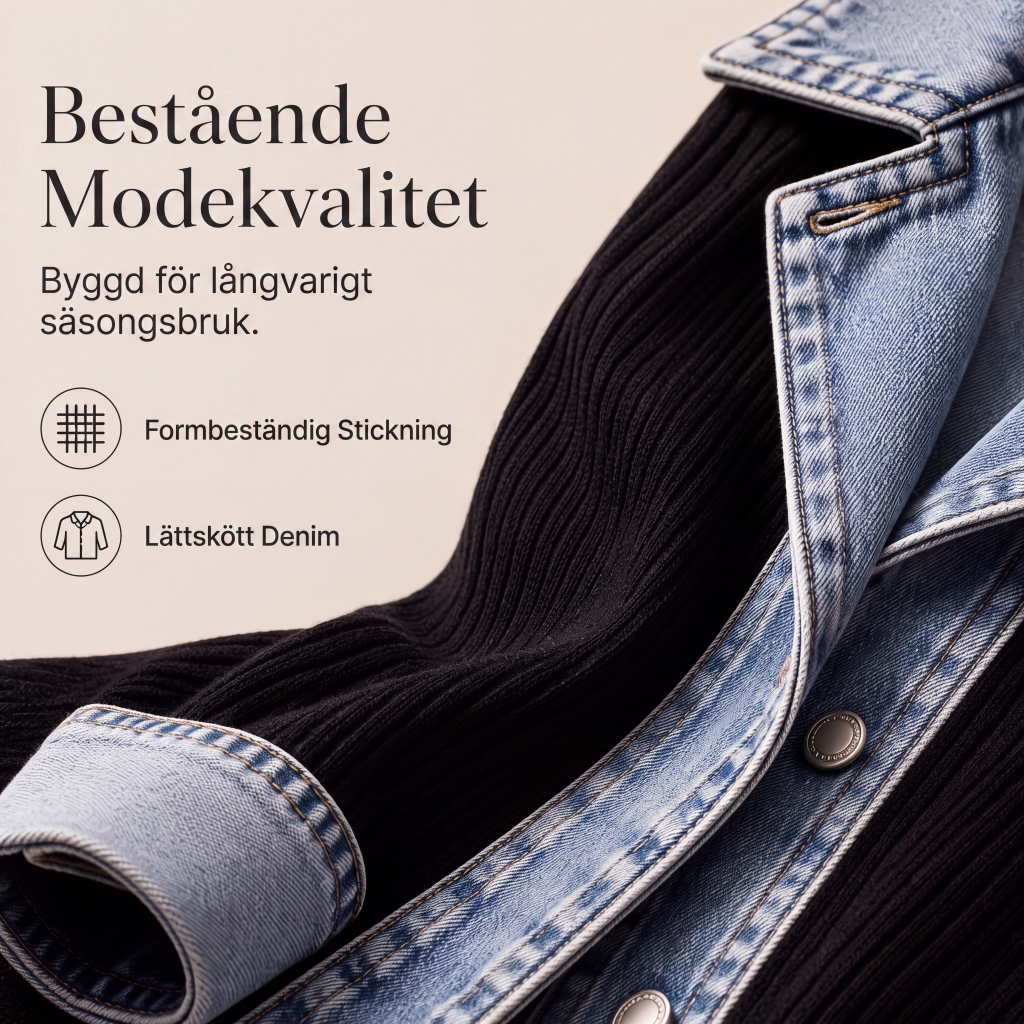 🧥Elegant ribbstickad kappa för dam med jeansdetaljer-7