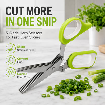 ✂️✨5čepelové nůžky na bylinky z nerezové oceli – Kuchyňské nůžky pro rychlé krájení