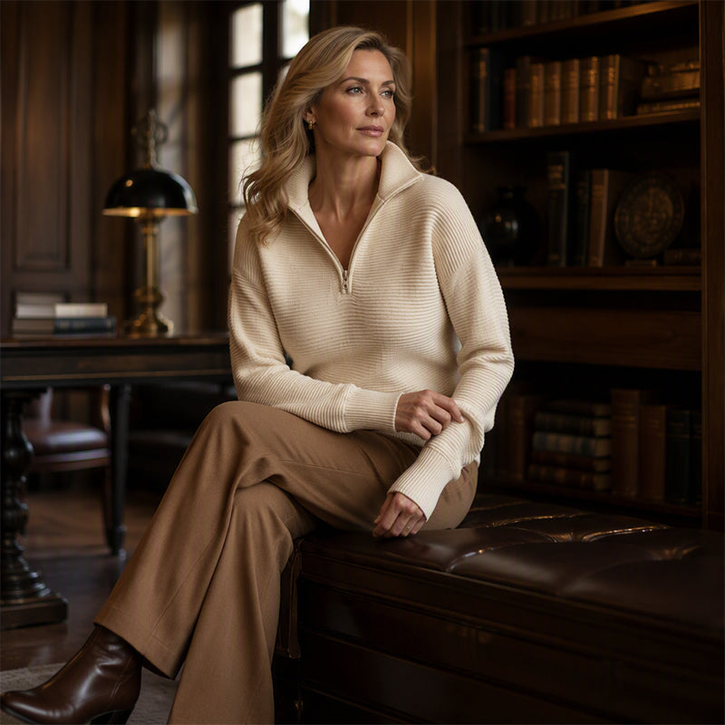 Dam Quarter-Zip Pullover Tröja-4