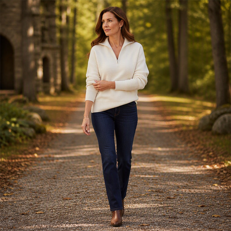 Dam Quarter-Zip Pullover Tröja-7