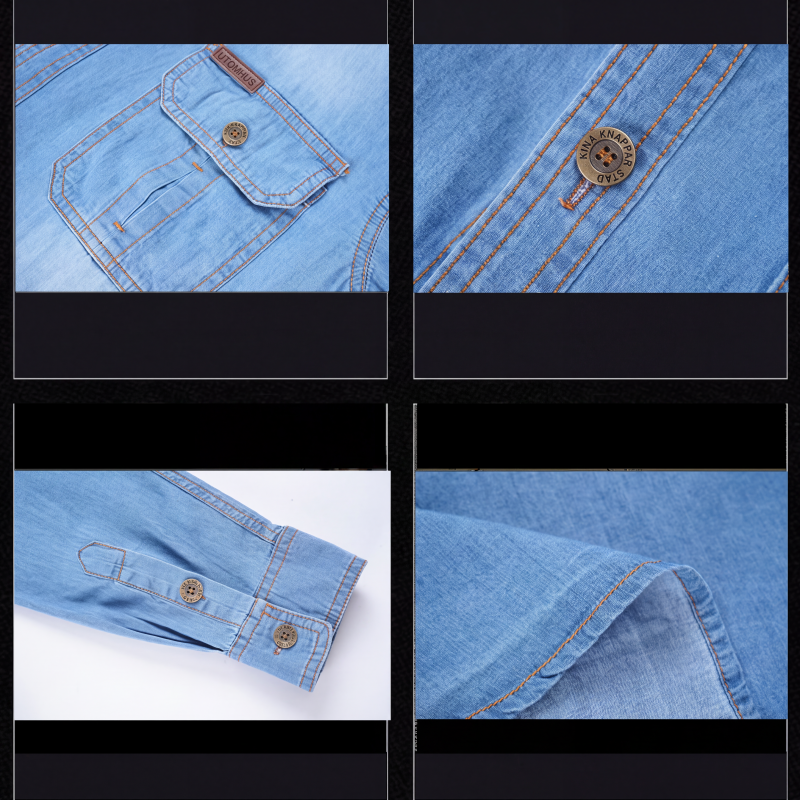 Nyhet✨Herr ledig långärmad denimskjorta-1