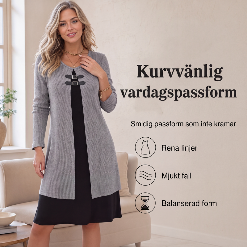 🎉49 % rabatt så länge lagret räcker!⌛️A-linjeformad damklänning, knälång, med en antydan till tvådelad look-6