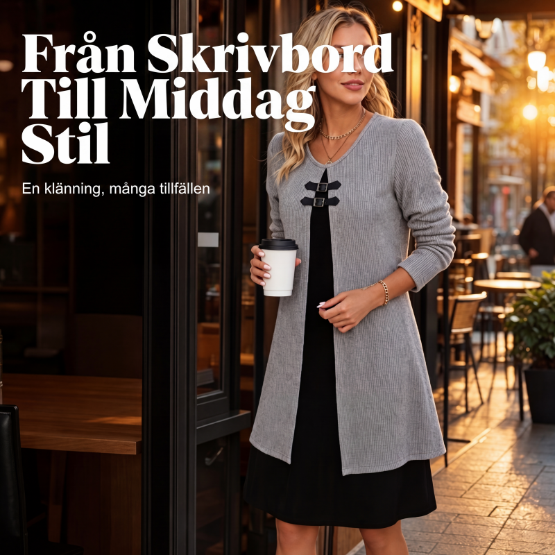 🎉49 % rabatt så länge lagret räcker!⌛️A-linjeformad damklänning, knälång, med en antydan till tvådelad look-1