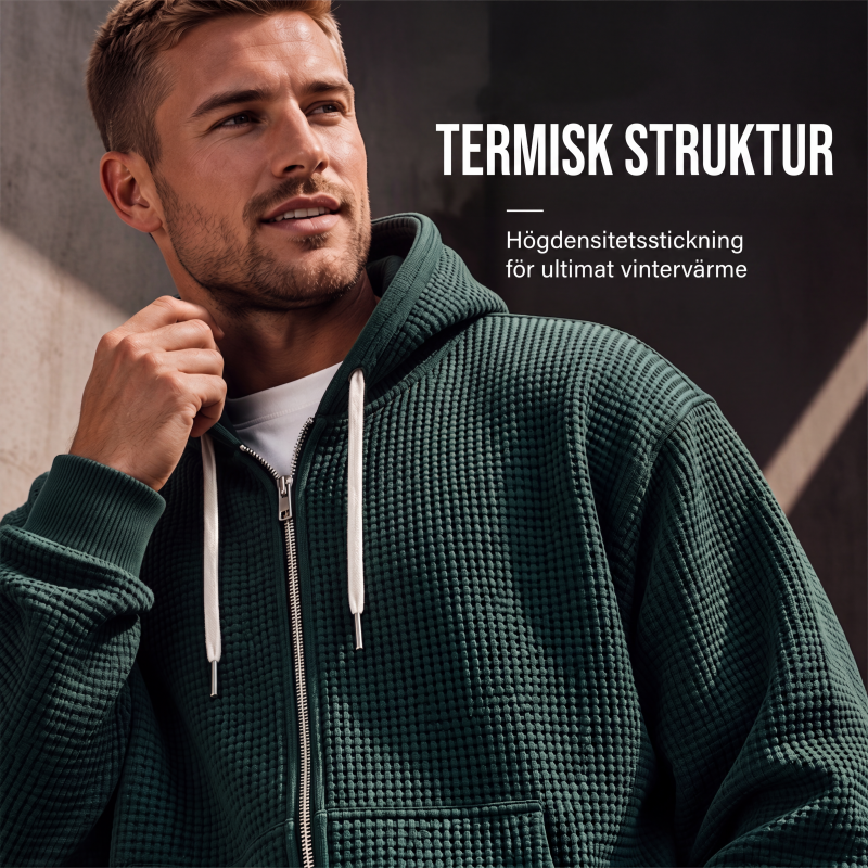 Bästsäljare🔥 🧥 Våffelstickad hoodie med hel dragkedja – oversize-passform för urban streetwear-2