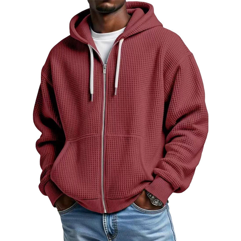 Bästsäljare🔥 🧥 Våffelstickad hoodie med hel dragkedja – oversize-passform för urban streetwear-18