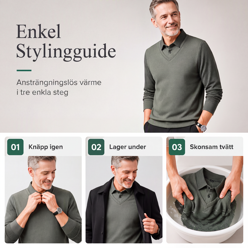 Nya ankomster📦|Herrtopp i falsk tvådelad design med långa ärmar-4