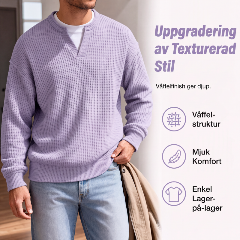 🔥50 % rabatt! |👕 Strukturerad waffeltröja för män-3