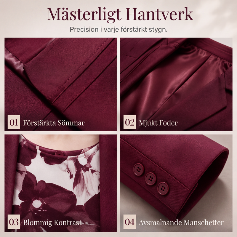 Nyhet✨ 🌸 Konstnärlig kavaj med matchande byxor – professionell stil med mjuk blomsterdetalj-5