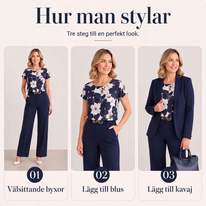 Nyhet✨ 🌸 Konstnärlig kavaj med matchande byxor – professionell stil med mjuk blomsterdetalj-8