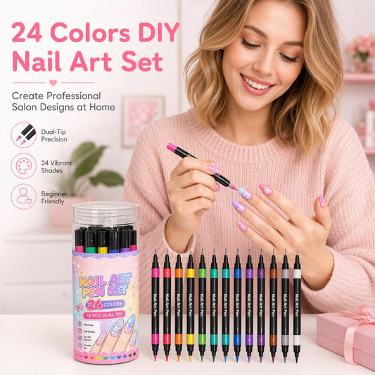 🎨 12barevné fixy na zdobení nehtů – oboustranné, nekonečné možnosti designu