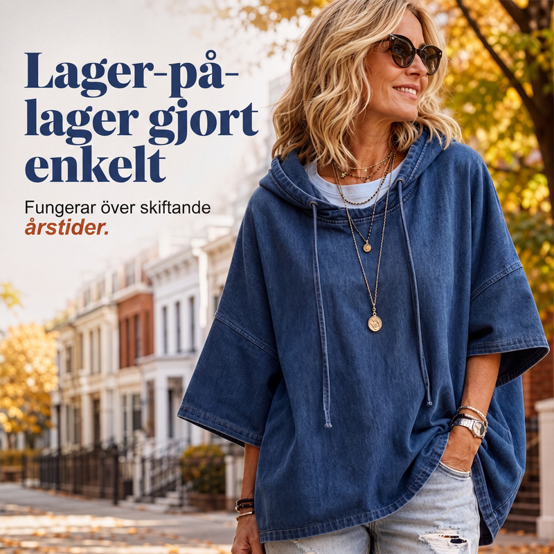 Nya ankomster📦Damavslappnad luvtröja i denim med lös passform-3