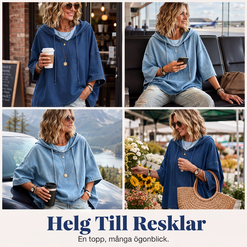 Nya ankomster📦Damavslappnad luvtröja i denim med lös passform-5