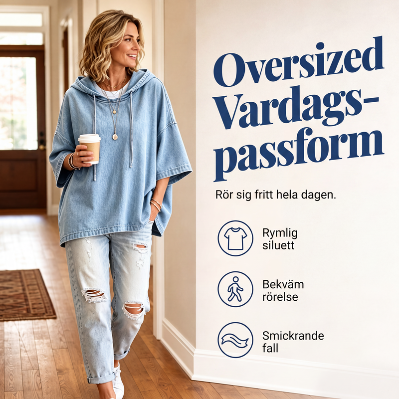 Nya ankomster📦Damavslappnad luvtröja i denim med lös passform-1