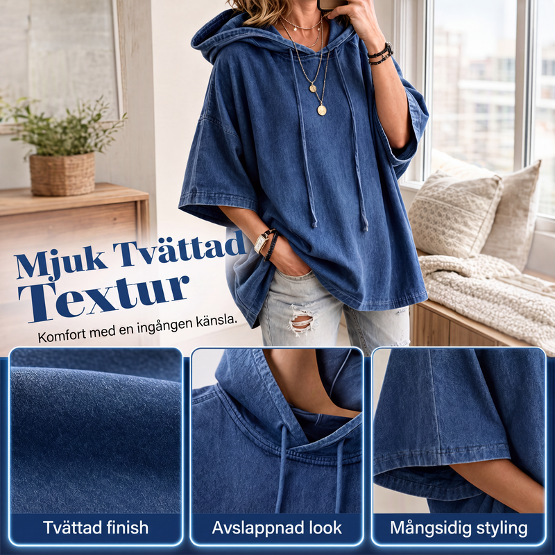 Nya ankomster📦Damavslappnad luvtröja i denim med lös passform-2