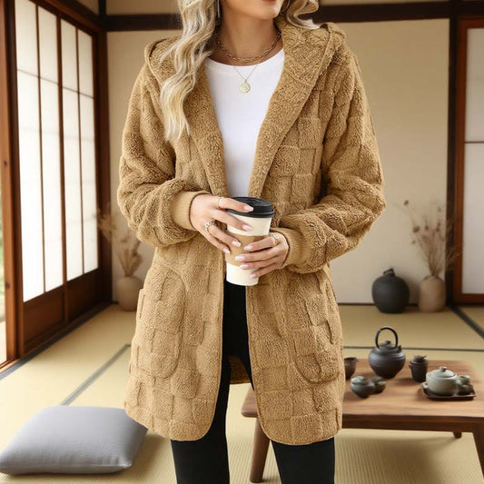 🔥50 % RABATT IDAG! 🌸Damernas Fluffiga Kofta med Huva – Mjuk Stickad Cardigan för Höst & Vinter