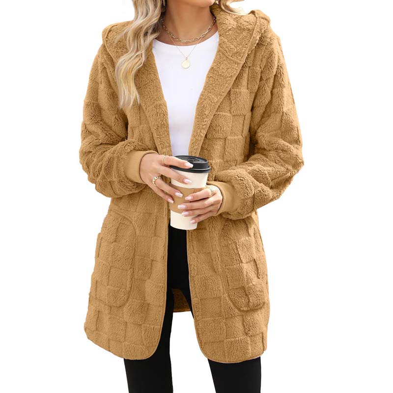 🔥50 % RABATT IDAG! 🌸Damernas Fluffiga Kofta med Huva – Mjuk Stickad Cardigan för Höst & Vinter-12