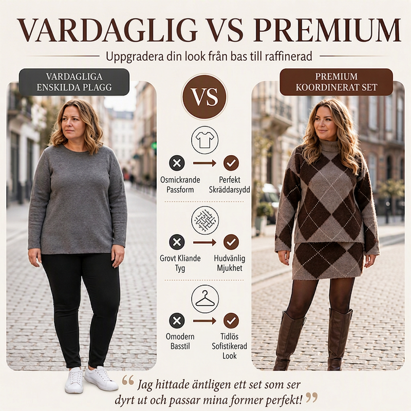 🍂Höstens bästsäljare|Set med argyle-stickad tröja och kjol för kvinnor-5
