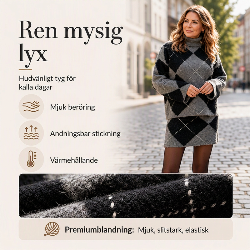 🍂Höstens bästsäljare|Set med argyle-stickad tröja och kjol för kvinnor-6
