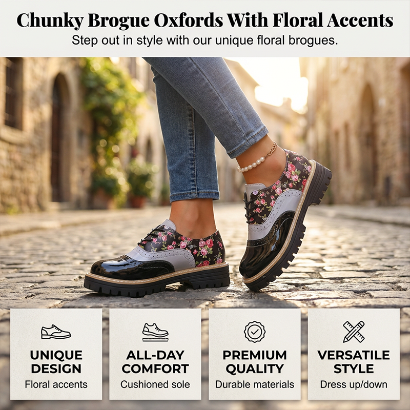 Damesbrogues met bloemenprint en plateauzool-2