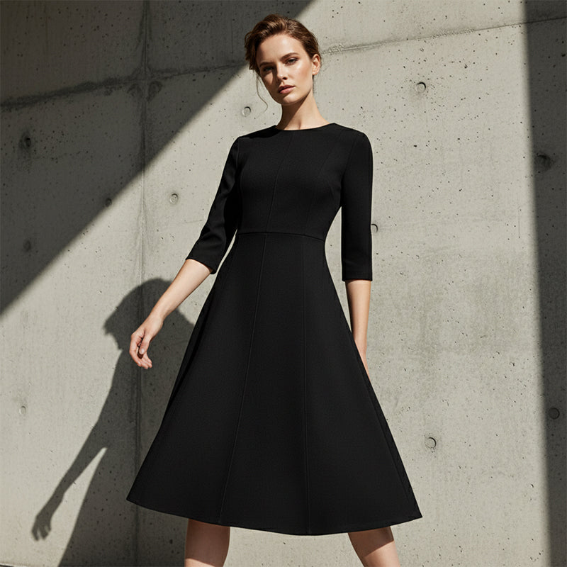 Elegant A-Line Knit Dress with Crew Neck-4