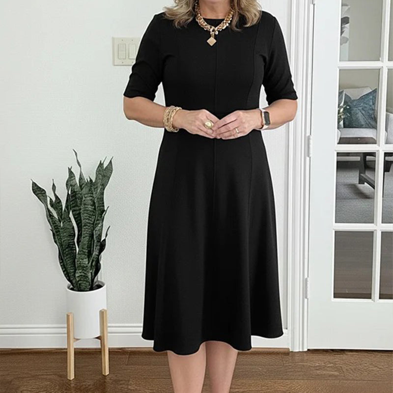Elegant A-Line Knit Dress with Crew Neck-6