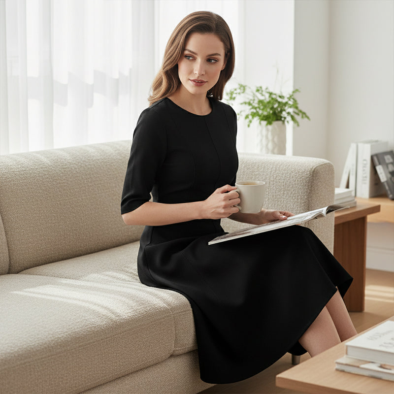 Elegant A-Line Knit Dress with Crew Neck-7