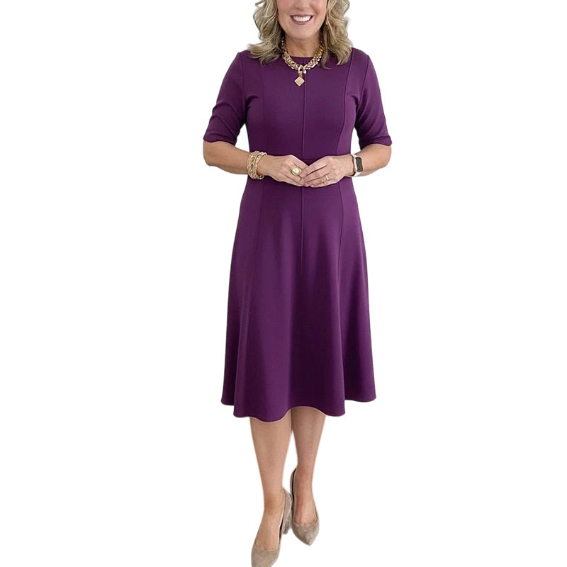 Elegant A-Line Knit Dress with Crew Neck-11