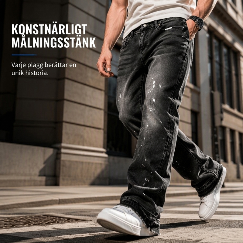 Jeans för män i urban streetstyle med färgstänk och sliten look-3