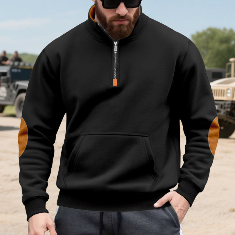 Mäns sweatshirt med ståkrage och halv dragkedja-8