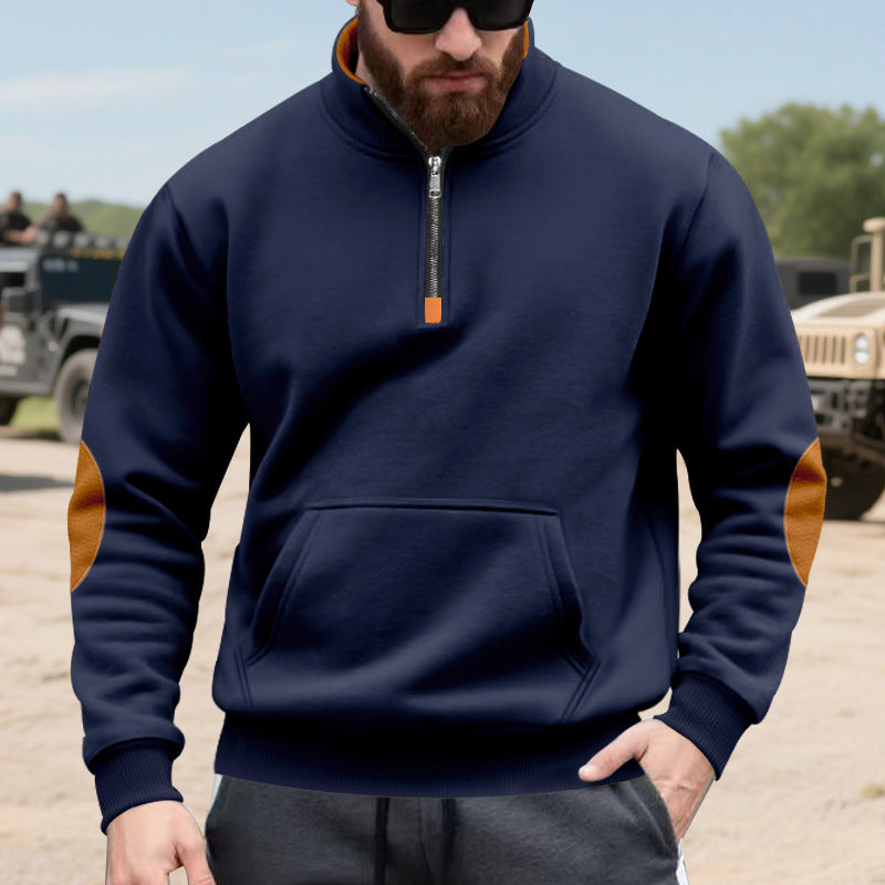 Mäns sweatshirt med ståkrage och halv dragkedja-12
