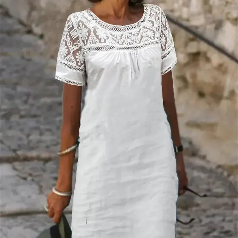 Women’s Casual Lace Round Neck Dress-3